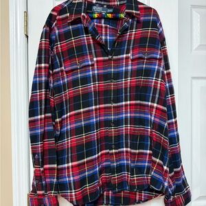 Ralph Lauren Men's Red and Blue Plaid Shirt